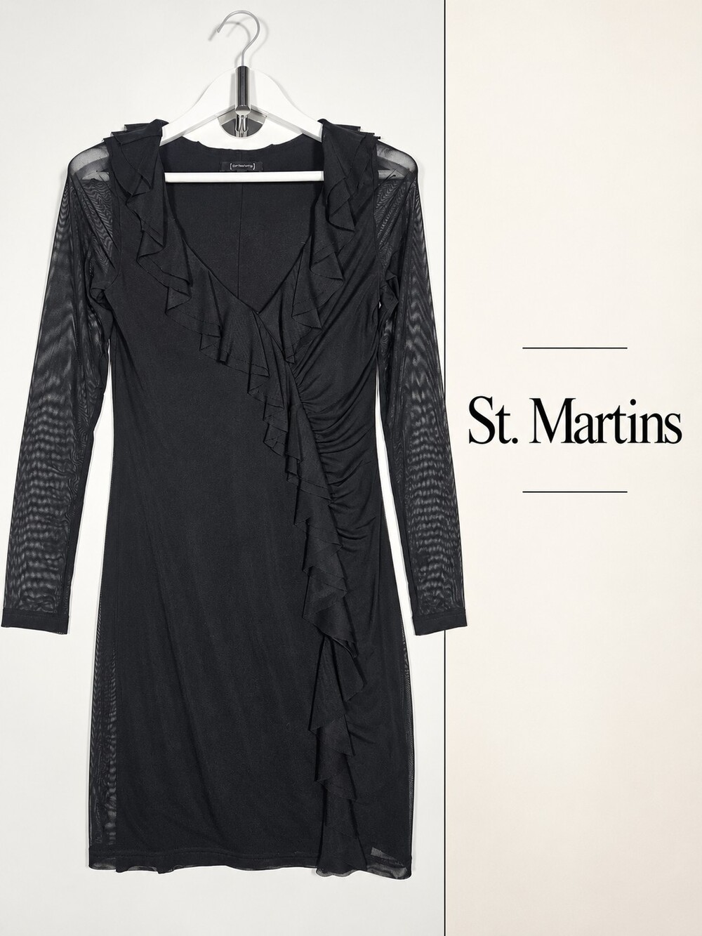 St-Martins Black Sheer Mesh Ruffle Dress Size Small